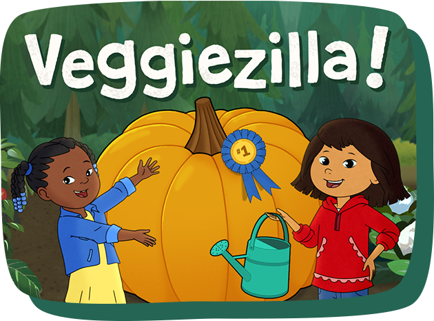 Molly and Trini present a giant-sized pumpkin they grew.