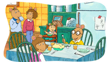 The Read family eats breakfast.