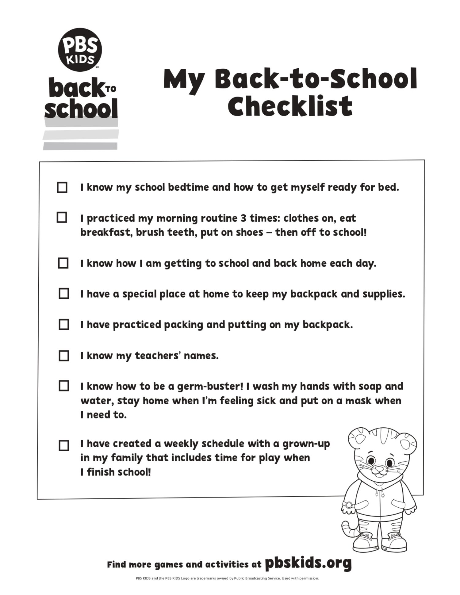 Back-to-School Checklist | Kids Coloring Pages | PBS KIDS for Parents