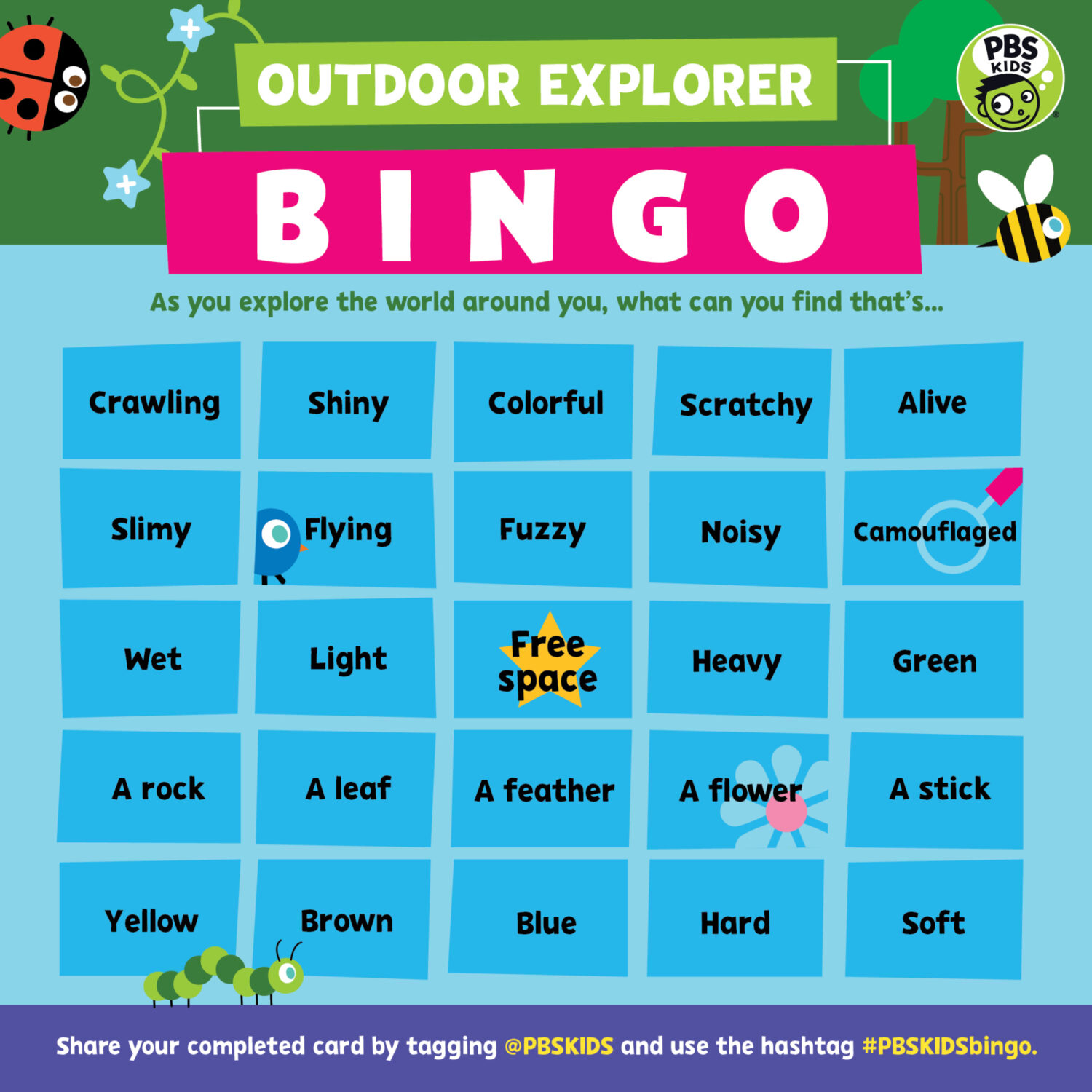 Outdoor Explorer Bingo | Kids Coloring Pages | PBS KIDS for Parents