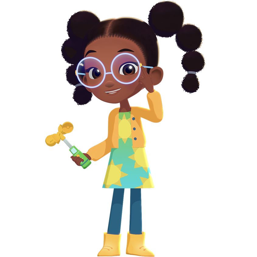 Lily smiles and adjusts her glasses. 